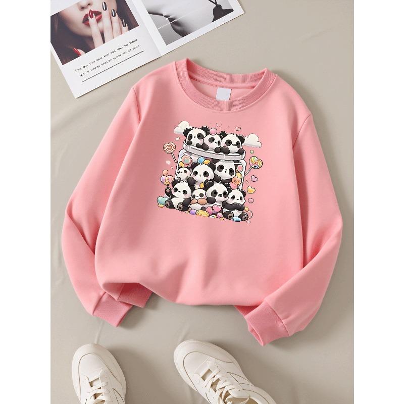 Kids Sweatshirt,Cute Pandas Candy Jar Crew Neck Fashion Sweatshirt, Autumn and Winter Top, Children's Sweatshirt