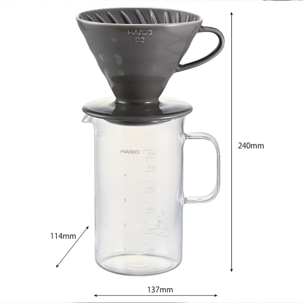 Hario Beaker Server & Dripper Set Crafts Science Practical Capacity 600ml For 1-4 Cups Made In Japan BVD-3012-GR Gray