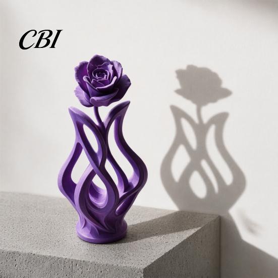 One-piece 3D Printed Vase Rose Sculpture, Hollow Floral Art Figurine with Matte Finish, Delicate Curved Petals Ornament Minimalist Desk Decor