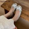 Fashion SUOJIALUN 2025 Autumn Women New Brand Flat Shoes Fashion Pleated Shallow Slip On Single Shoes Soft Flat Heel Outdoor Ballet Shoe