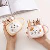 Hrnček s držákem na mobilní telefon ve tvaru korunky, Kreslený keramický hrnek s kočkou, Vysoce hodnotné dívčí sklenice na vodu, Dárkové nápojové nádobí