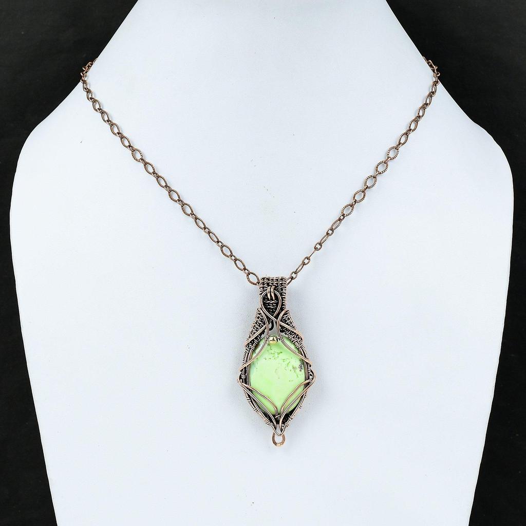 Lemon Chrysoprase Pendant Copper Wire Wrapped Pendant Gemstone Copper Jewelry Stylish Pendant Wire Wrapped Jewelry Handmade Pendant For Gift