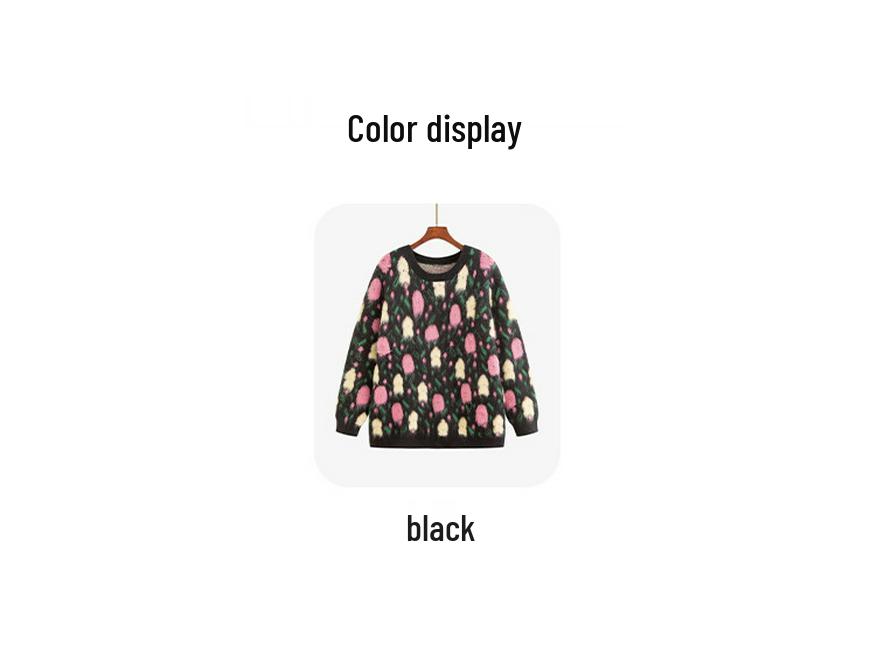 Plus Size Women's Round Neck Colorful Embroidered Knit Sweater - 2025 Winter Style Pullover