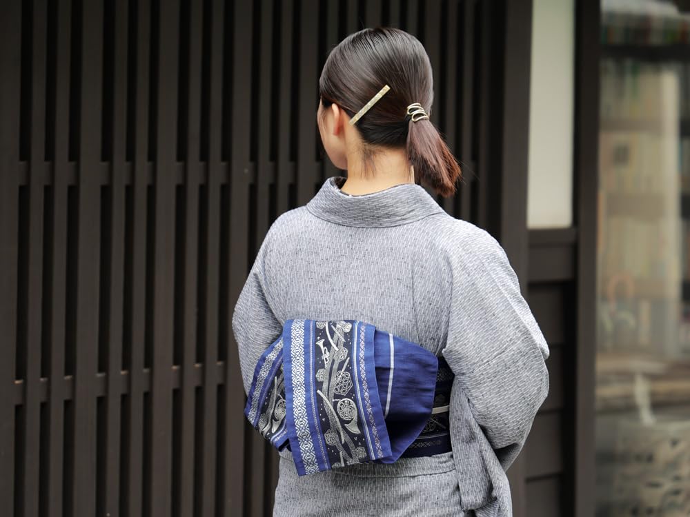 Seiden-Kleintasche Kenjo Marineblau [TAYU-TAFU] Hakata-ori Halbe Breite Obi, Obi, Chikuzen, Kimono/Yukata, Ganzjährig (Sextett-Melodie, Blau)