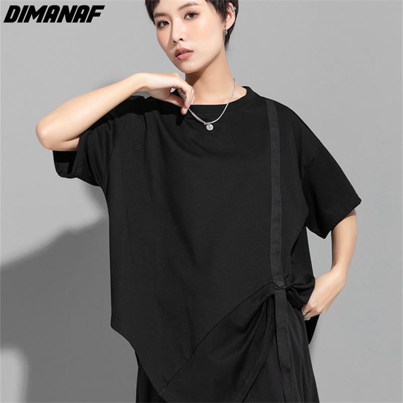 DIMANAF 2022 Plus Size Women Irregular Bat T-Shirt Casual Solid Tops Cotton Loose O-Neck Summer Short Sleeve Tees