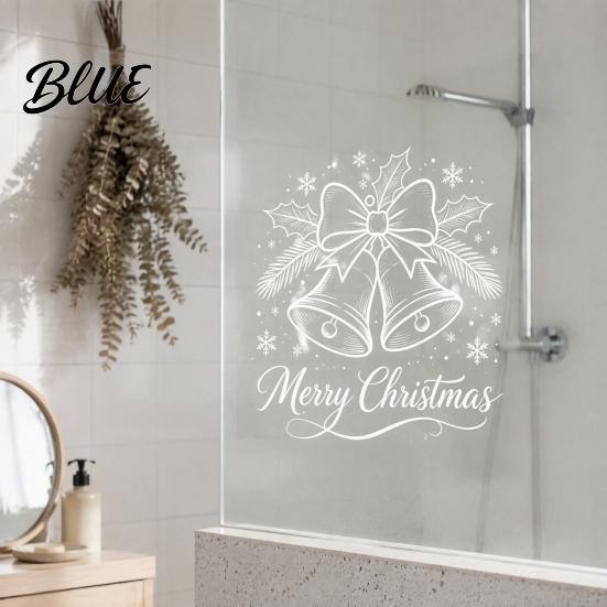 Winter Festive Glass Decoration Christmas Bell Window Sticker PVC Decals with Snowflake Bow Patterns for Xmas Party Ornaments Holiday Home