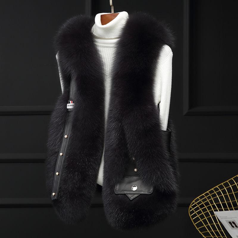

Якісна жіноча жилетка зі штучного лисиці в зимову та осінню куртку L чорний