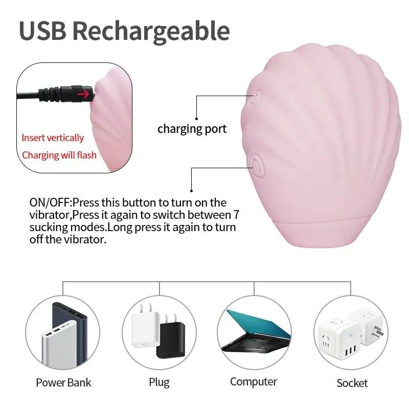 Shell Shaped Vagina Sucking Vibrator Women's Nipples Clitoral Suction Cup Oral Stimulation Powerful Product Adult Sex Toy