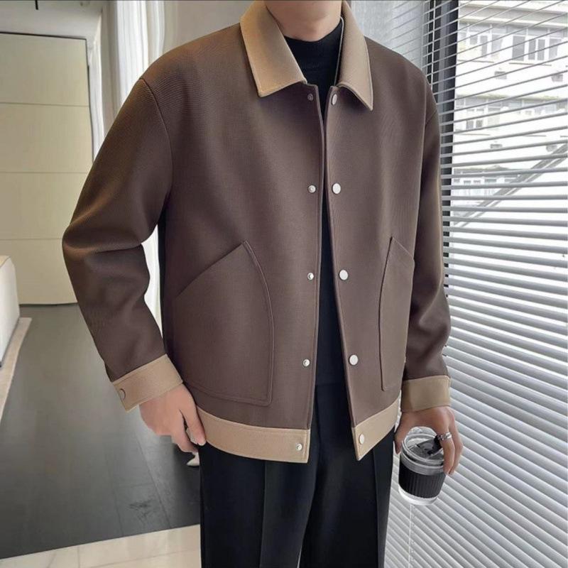 Men's Autumn and Winter Trendy New Contrast Color Jacket Light Luxury Fashion Simple Casual Lapel Jacket