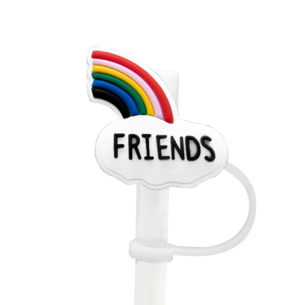 2Pcs Sweet Heart Leopard Print Silicone Straw Cap Dustproof Splashproof Rainbow Straw Cover Tips Straw Decoration For 7-8mm