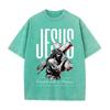 2026 Vintage Washed Black Religious Jesus Cross Graphic T Shirt Created With A Purpose Faith Print Oversized Casual Short Sleeve