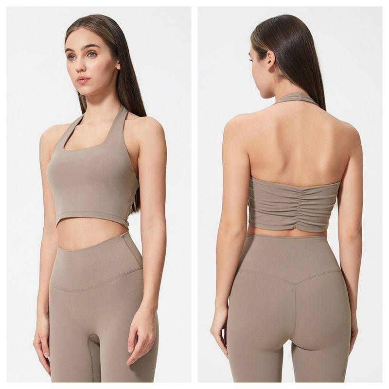 Hanging Neck Sling Sports Vest Women Slim fit With Chest Pad Outdoor Fitness Bra Running Top Yoga Underwear High Elastic