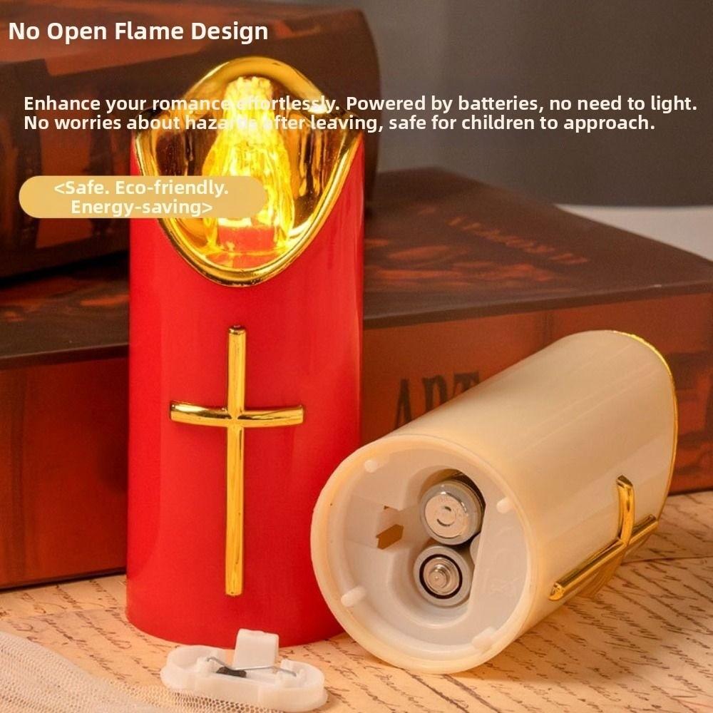 Resuable Christian Cross Candles Waterproof Realistic Flame Candles Church Use