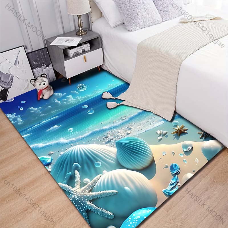 New product Beach shells and starfish Carpet for Living Room Bedroom Bedside Floor Mat Cloakroom Children Playing Mat Area Rug