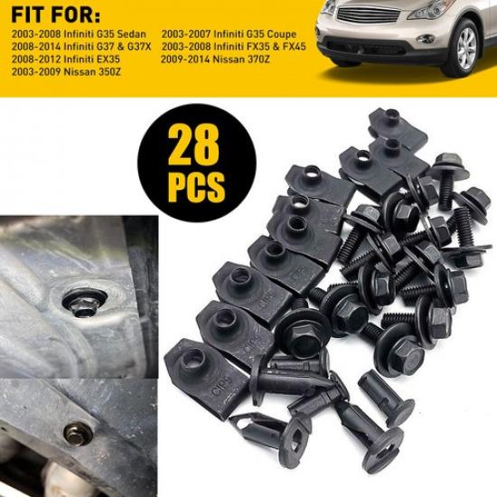 28pcsset Car Engine Splash Shield Body Bolts Screw Fender Nut Bumper Clip Rivet