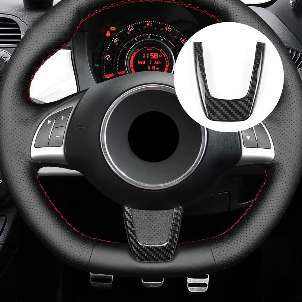 Carbon Fiber Steering Wheel Center Cover U Type Trim For Fiat 500 2012-15 Black