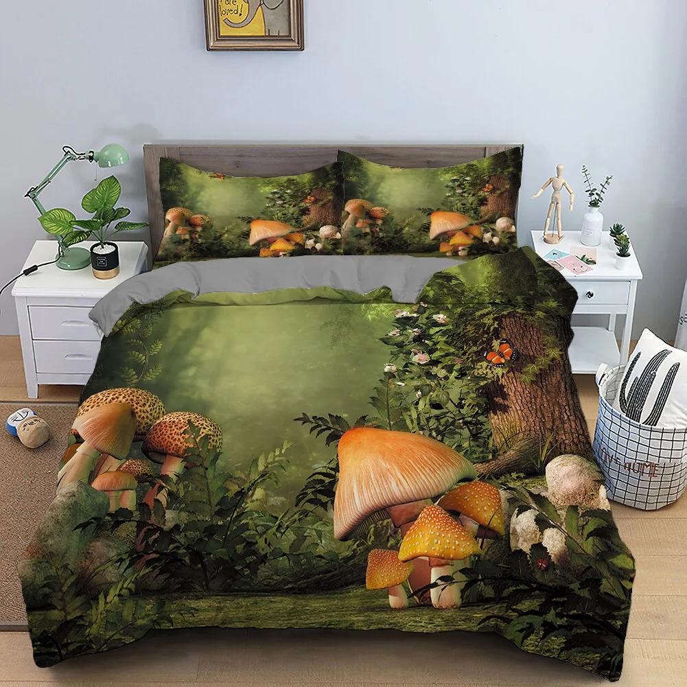 Green Forest Duvet Cover Fairy Cartoon Trees Elk For Adults Plant Animals Polyester For Children Girls Fairy Bedroom Decorations