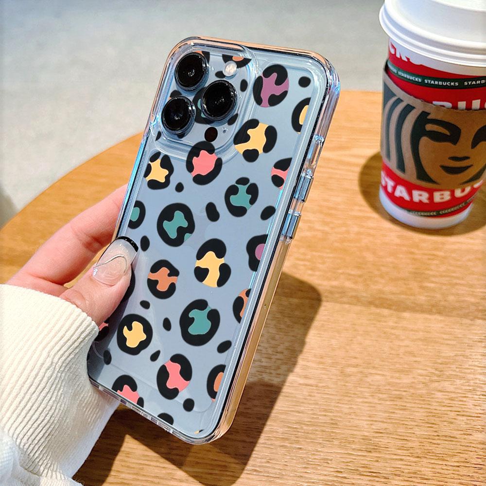 Colorful Leopard Print Pattern Lucency Phone Case for IPhone 14 15 16 13 12 11 17 Pro Max 12 13 Mini Soft Cover
