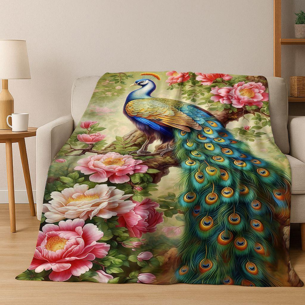 3D Colorful Peacock Romantic Birds Dream Flannel Blanket,Cozy Soft Throw Blanket for Home Bedroom Bed Sofa Picnic Cover Gift Kid