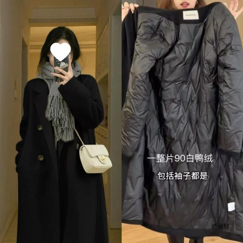 woolen coat down jacket down liner duck down medium and long, new thickened woolen coat for women in autumn and winter
