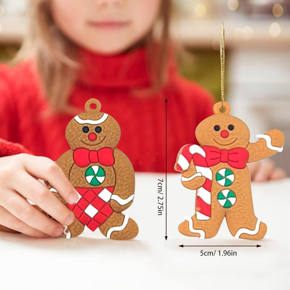 12pcs/ Set Gingerbread Man Ornaments,Gingerman Doll Hanging Clay Figurine Ornaments for Christmas Tree Decoration, Holiday Decor