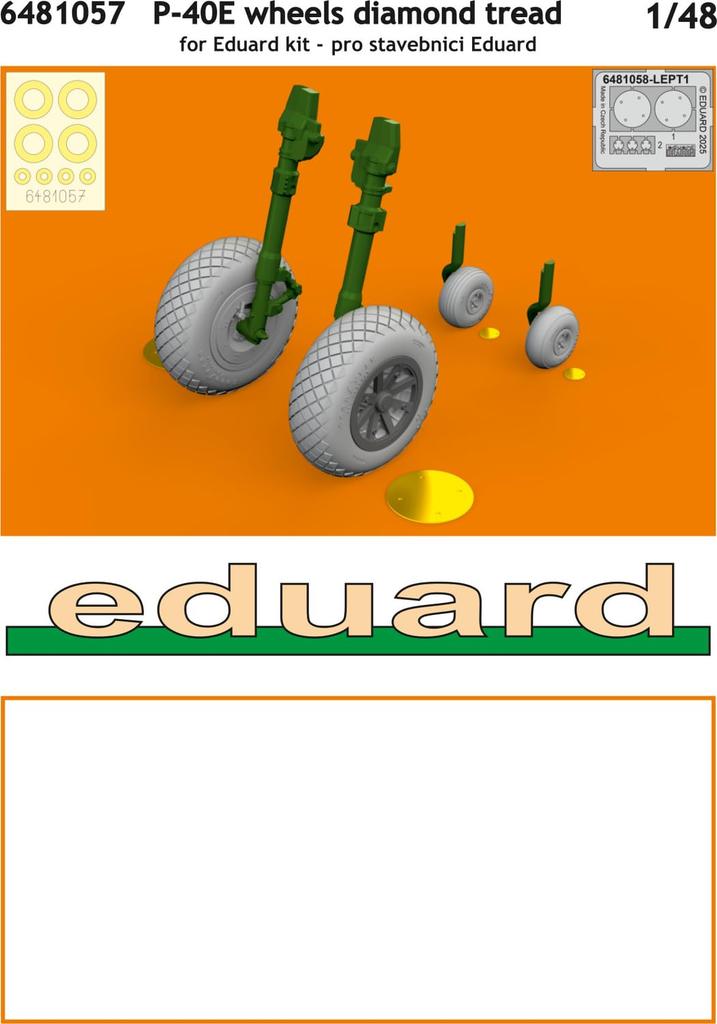 Eduard 1/48 Brassin P-40E Wheels with Diamond Treads (for Eduard) Plastic Model Parts EDU6481057 (Airplane)