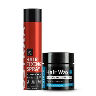 Sada pro úpravu vlasů - mokrý vzhled | Fixační sprej na vlasy – 250ml sprej na vlasy Strong Hold | Dodává Shine & Hair Wax Wet Look 100g | Nemastný vosk