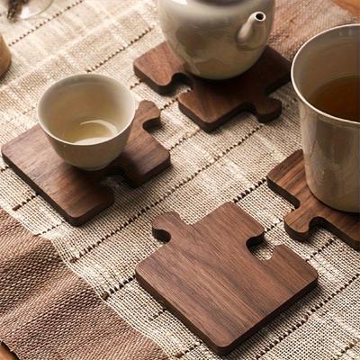 4Pcs/Set Outdoor Camping Wooden Coasters Walnut Wood Durable Reusable Drinkware Tea Cup Pad for Office Dining Room