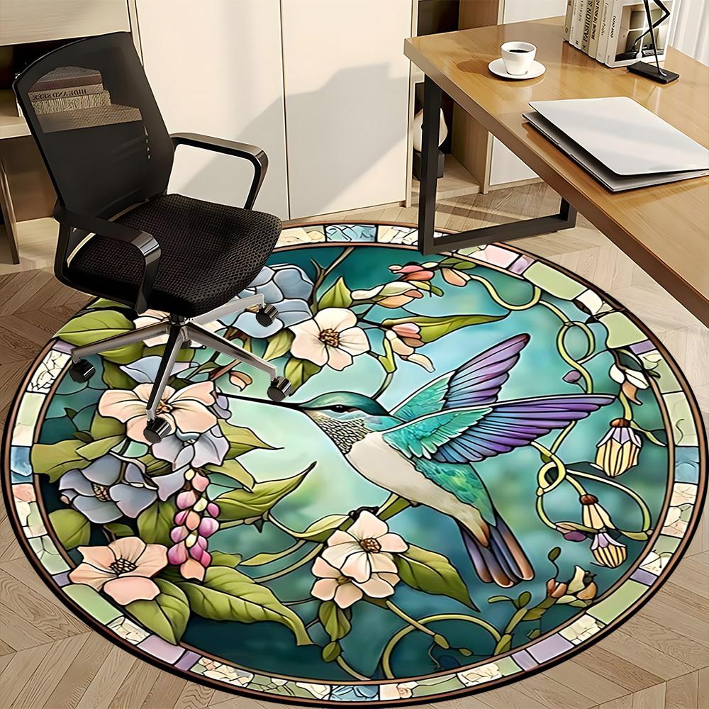 1pc Hummingbird Flowers Office Round Rug, Carpet for Office, Gaming, Lightweight Round Floor Mat yy260205019