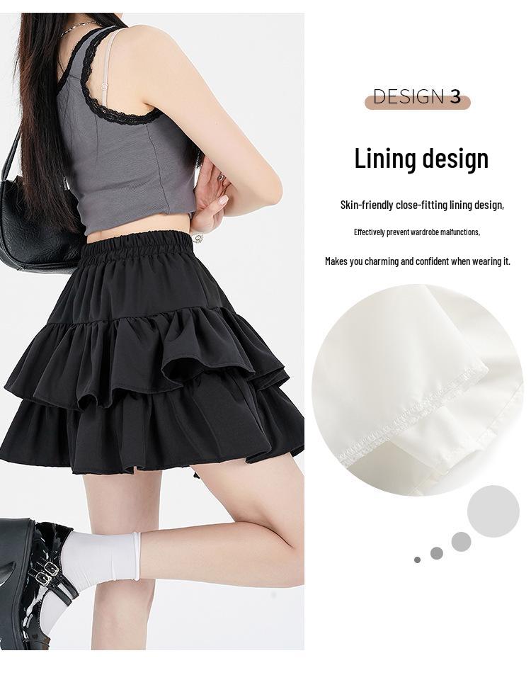 Women's Summer Black A-line Puff Short Skirt - Elastic Waist, Slimming, Anti-Exposure.