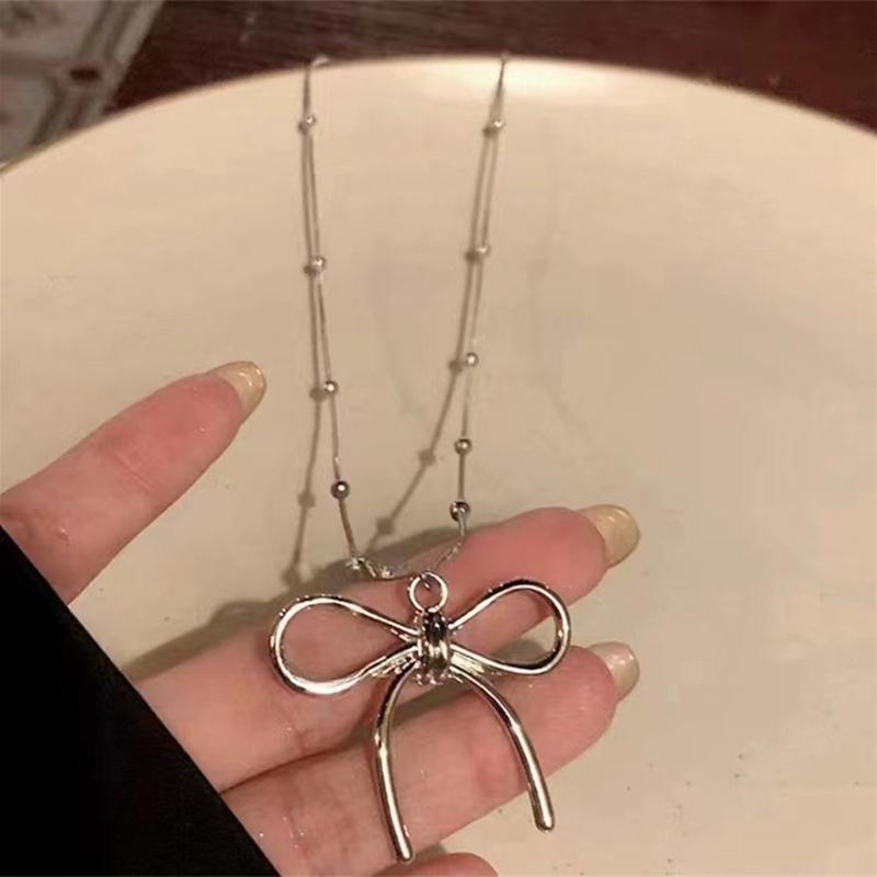 Sweet Cute Bowknot Pendant Rope Chain Necklace For Women Girl Choker Necklace Cool Y2K Aesthetic Jewelry Gift