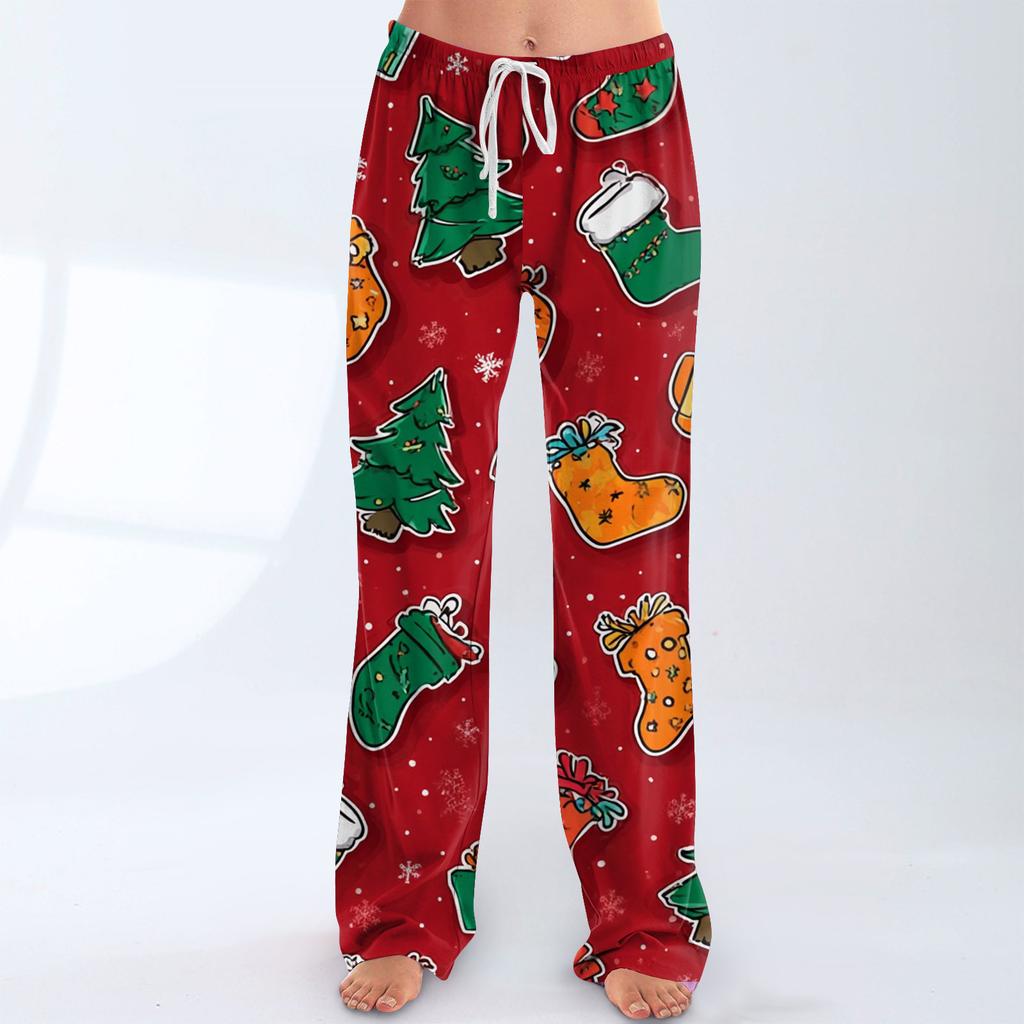 Women's Casual Fashion Christmas Printed Trousers Plush Casual Pants