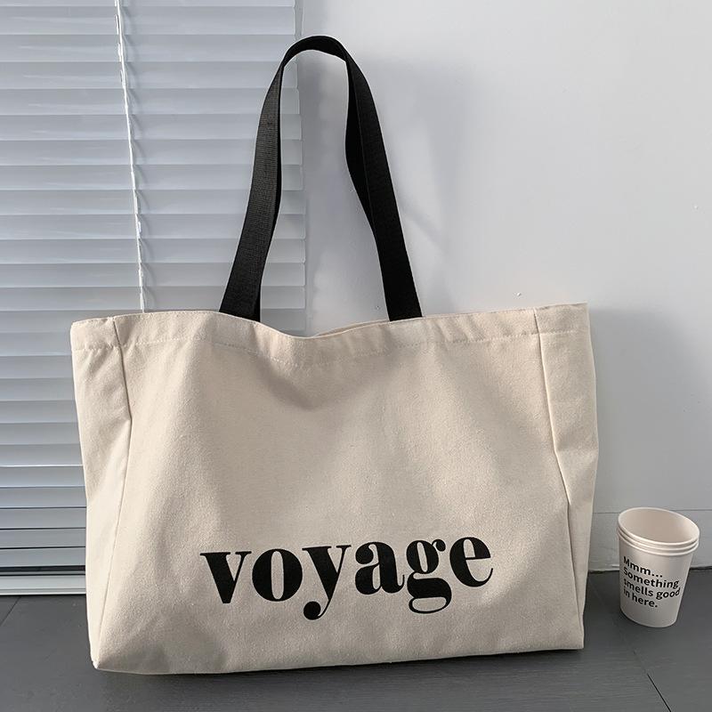 Letter Voyage Canvas Bag Large Capacity Handbag Shoulder Bag For Women Travel Shopping Tote Bag, Students School Bags