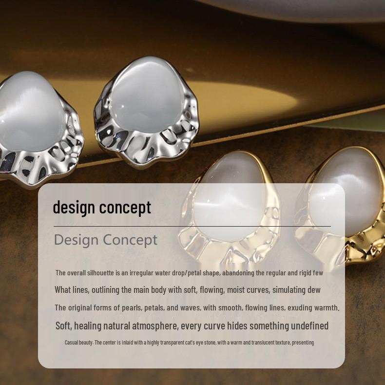 French Retro Cat's Eye Teardrop Stud Earrings - Elegant, Transparent & Fashionable High-End Design