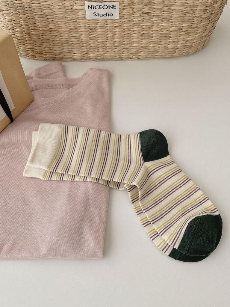 Striped Socks, Mid-Tube Socks, Classic Retro Contrasting Colors, Versatile Literary Niche Design, Piled Up Socks