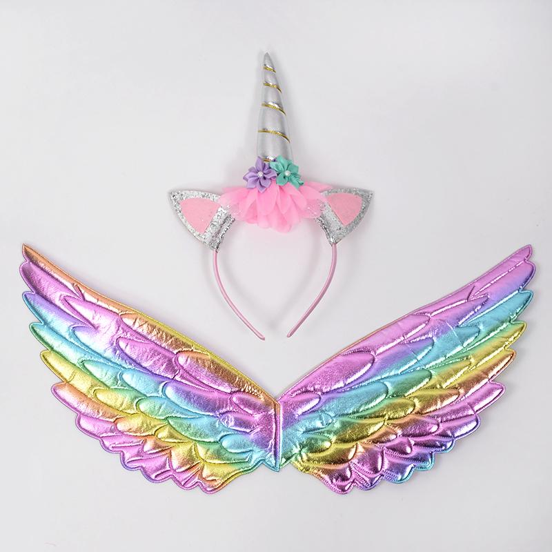 Regenboog Eenhoorn Engelenvleugels Haarband Voor Meisjes Eenhoorn Thema Verjaardagsfeest Decoratie Benodigdheden Kinder Cadeau Fee Cosplay Requisieten