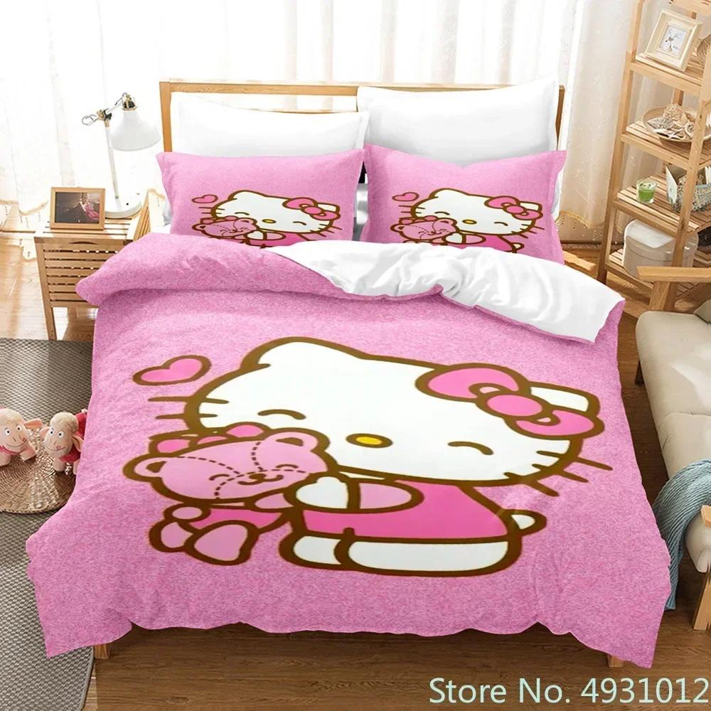 Carino set biancheria da letto Hello Kitty Angelo Federa Anime Giapponese Biancheria da letto Copripiumino Stampato 3D Copripiumino Regalo per Bambini Bambino