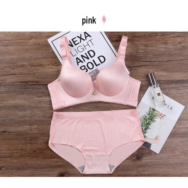 Thickened Seamless 8cm Bust Gathering Bra Set: Adjustable, Wire-free, Side Bust Control