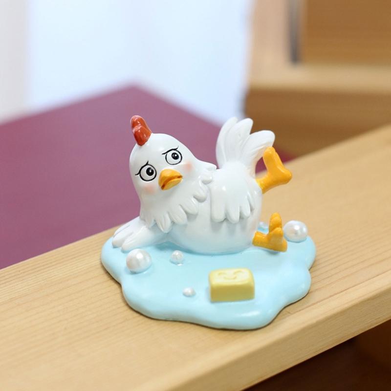 Funny Resin Slipping Chicken Figure Phone Stand Desk Decors Humorous Ornament Gift for Friend Family Birthday Holiday