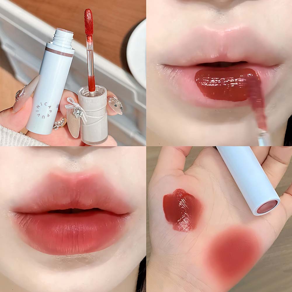 Reddish Brown Matte Lip Gloss Moisturizer Hydrating Mirror Glossy Lip Glaze Watery Lipstick Liquid Non-Stick Cup Lip Tint Makeup