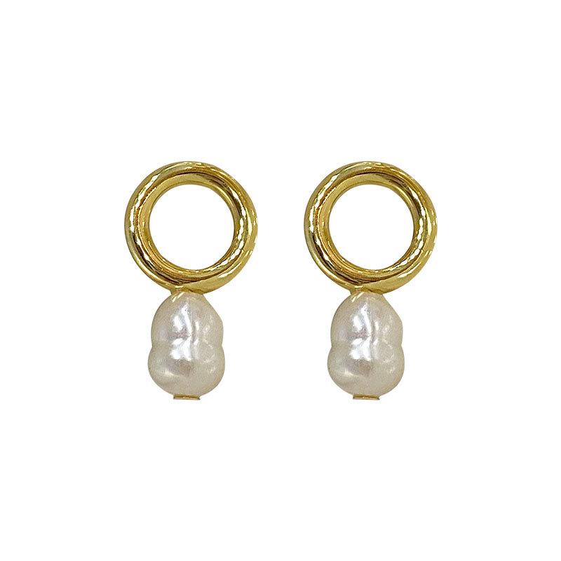 Ring Gourd-shaped Baroque Pearl Earrings Circle Earrings Light Luxury French Retro Style