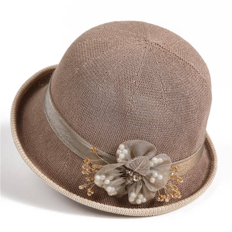 Top Hat Lady Summer British Mother Bucket Hat Sun Hat Dome Crimped Knitted Breathable Basin Hat