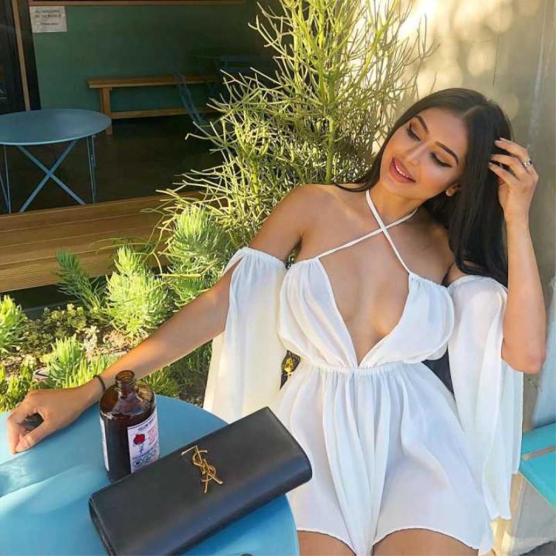 Neues Damen trägerloses rückenfreies Chiffonkleid mit offenem Dekolleté und Ärmeln - Süßer und stilvoller kurzer Rock