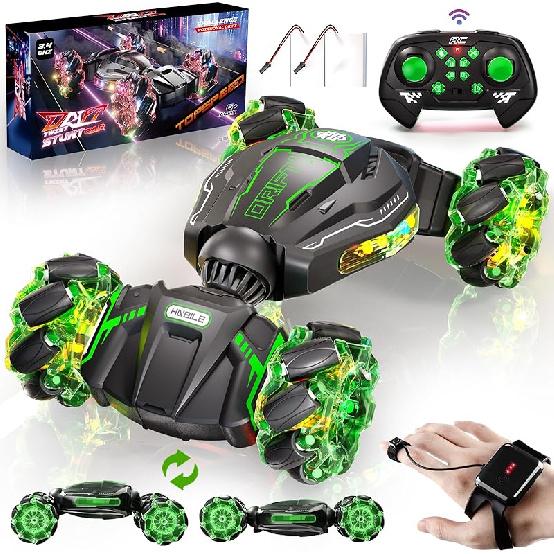 4WD Remote Control Car for Boys,2.4GHz Gesture Sensing Drift RC Cars,360°Flips Off-Road Hand Controlled RC Stunt Car with Lights Music,Toy Car