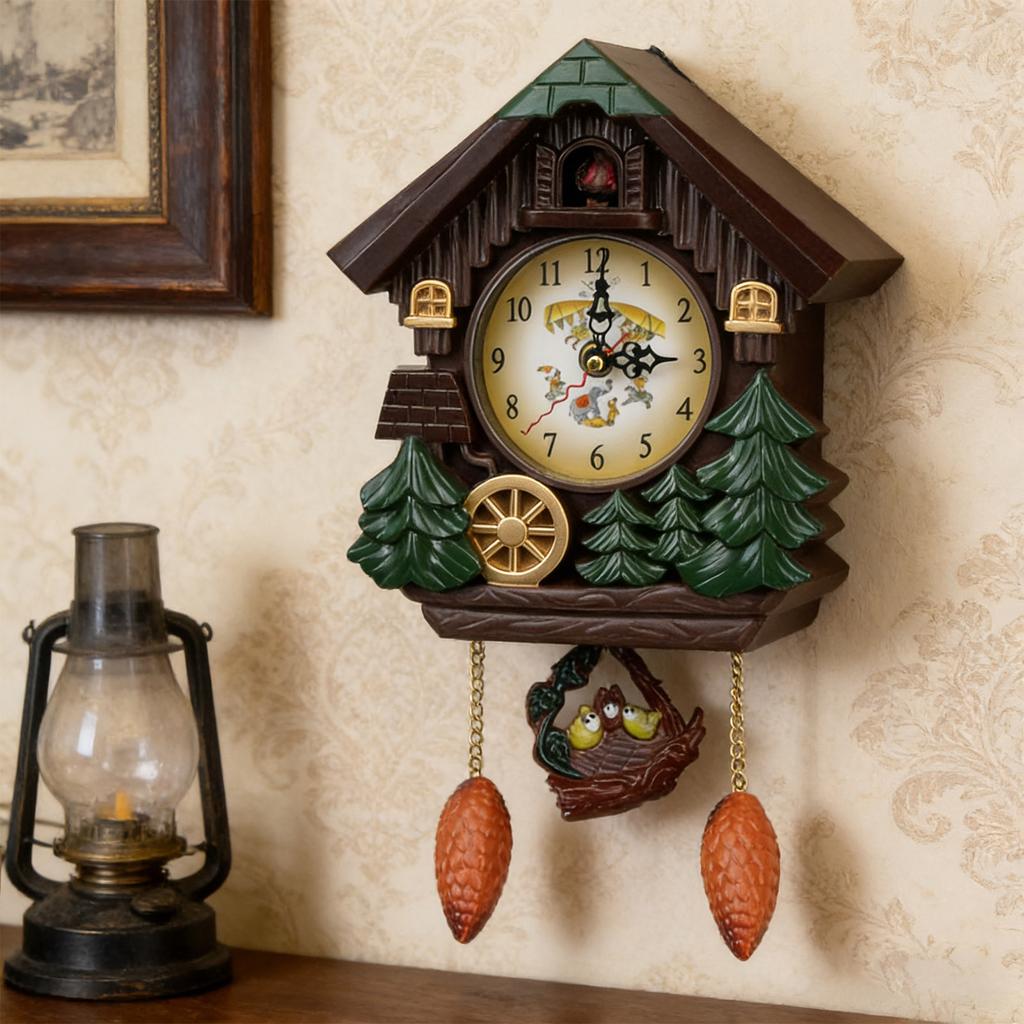 Wall Mounted Clock Farmhouse Bird House Cuckoo Pendulum Clock For Home Office Living Room Art Decors Battery Operated