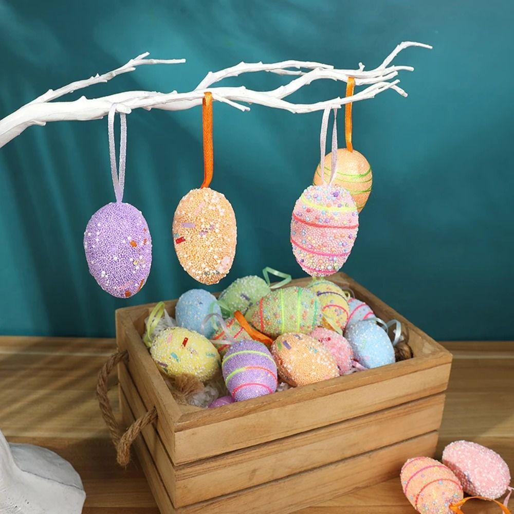 6Pcs Colorful Plastic Easter Eggs Pendant Simulation Egg Easter Festival Decoration  Wedding Decor