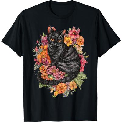 Cat Flower Floral Cute Kitten Graphic Men Women Kids T-Shirt(2)