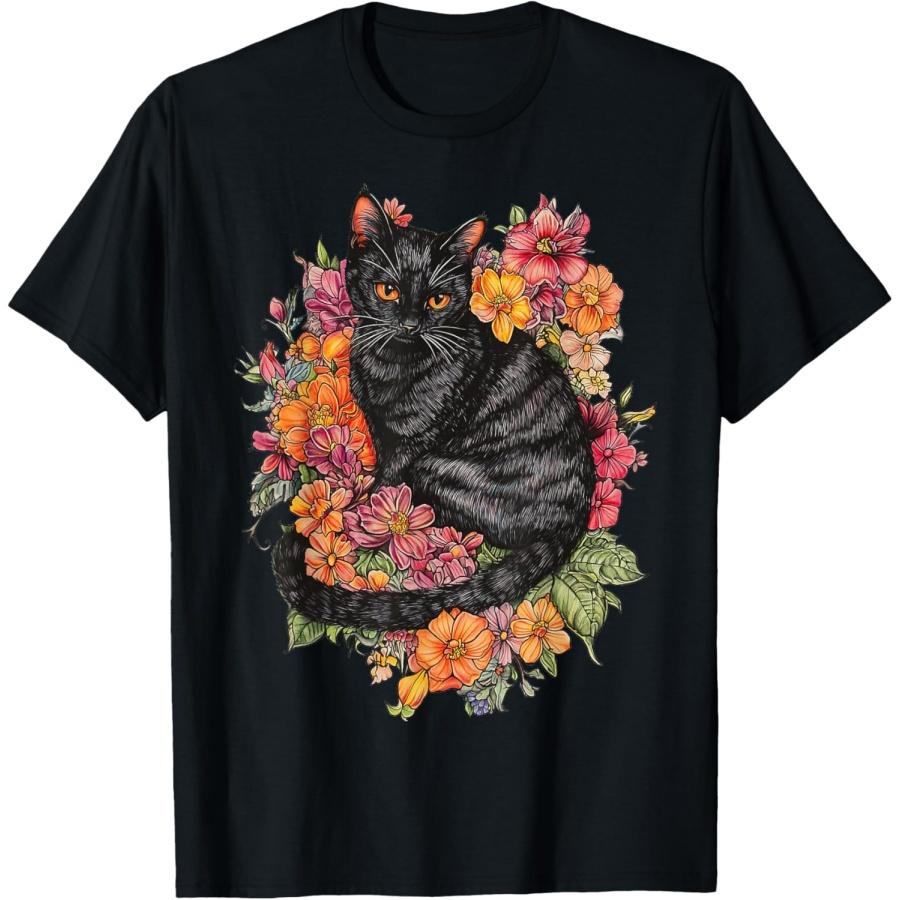 

Cat Flower Floral Cute Kitten Graphic Men Women Kids T-Shirt(2) XXXXXL чорний
