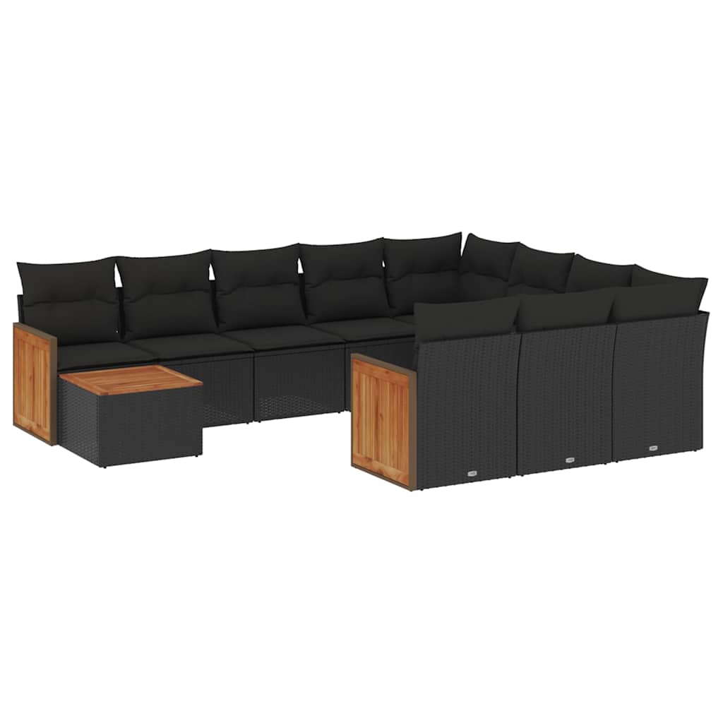 11 piece Garden Sofa Set with Cushions Black Poly Rattan