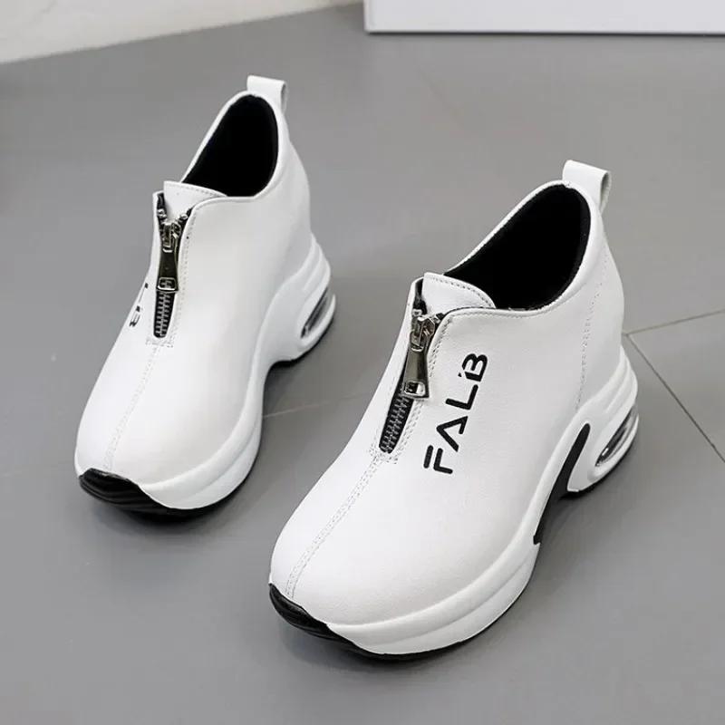 Black Women Sneakers with Platform Wedge Sneakers Women Shoe Casual Lady Vulcanized Shoes White Height Increase Shoes Women